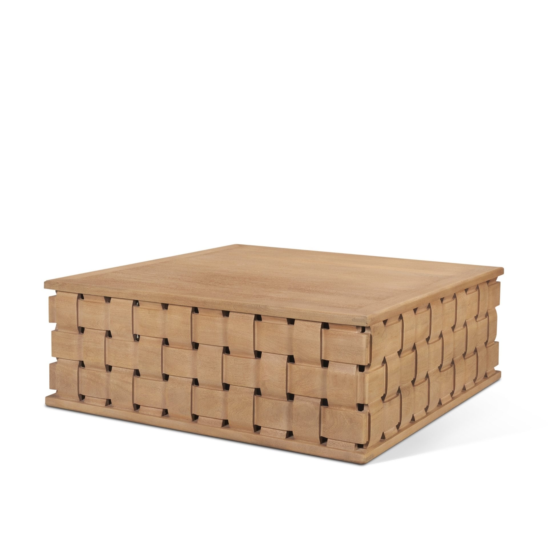 Mercana Trellyn 48" Light / Drak Brown Wood w/ Carved Woven Base Square Coffee Table -  48.0L x 48.0W x 16.0H
