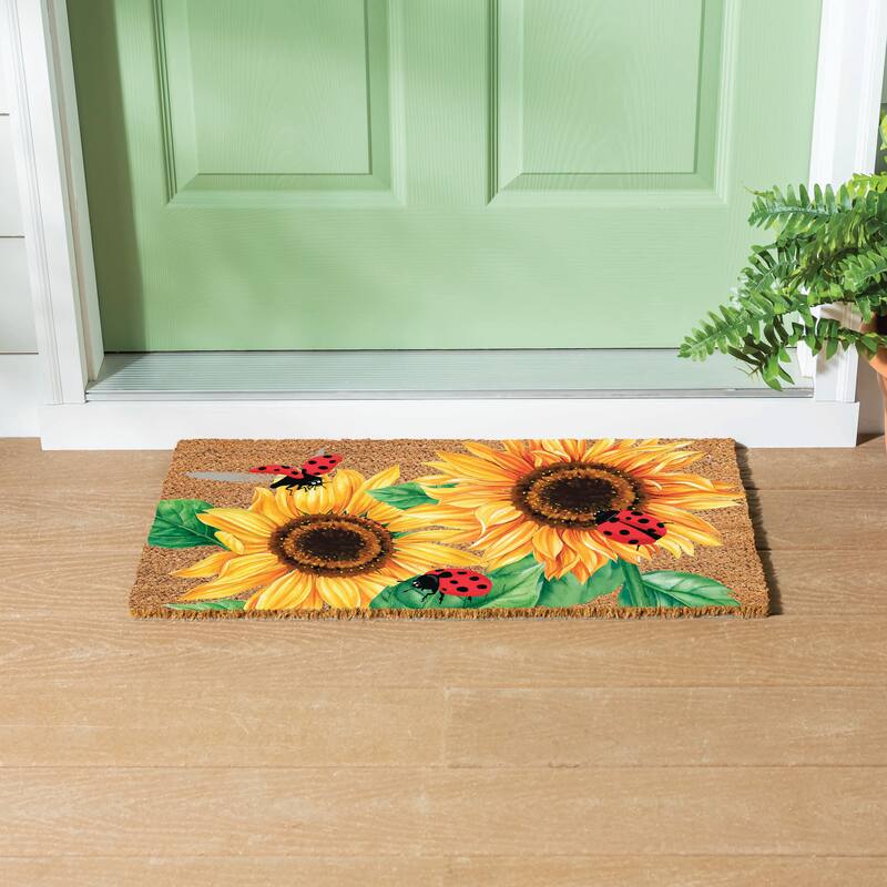 28 in. x 16 in. Sunflower Ladybugs Coir Mat