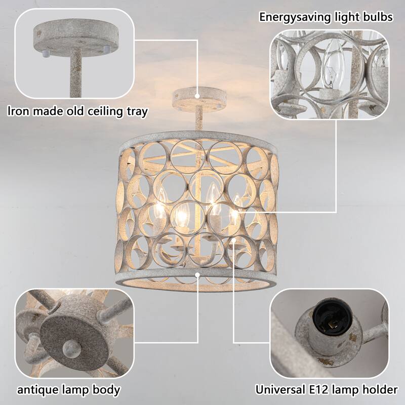 4 - Light Metal Ring - Shaped Semi - Flush Mount Ceiling Light