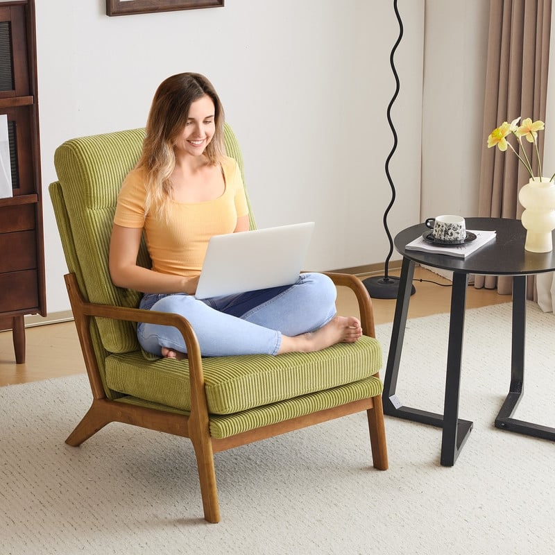 High Back Solid Wood Armrest Backrest Leisure Chair Accent Chair