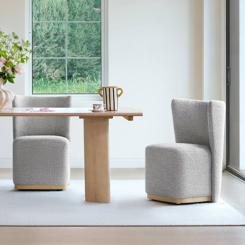Spruce & Spring Kevin Modern Wingback Dining Chairs with Casters&Wood Base Set of 2 - Set of 2 - Grey