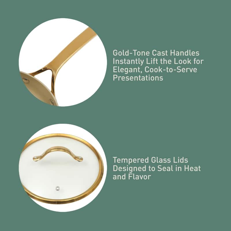 Bloomhouse 15 Piece Pots and Pans Heavy Duty Aluminum Premium PFA Free Ceramic Nonstick - Almond Cream with Gold Handle