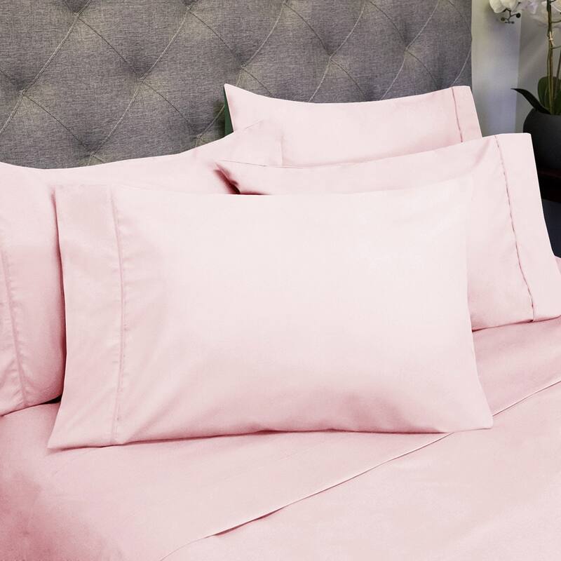 Soft Brushed Microfiber 7-piece Split King Sheet Set - 4 Pillowcases - Pale Pink