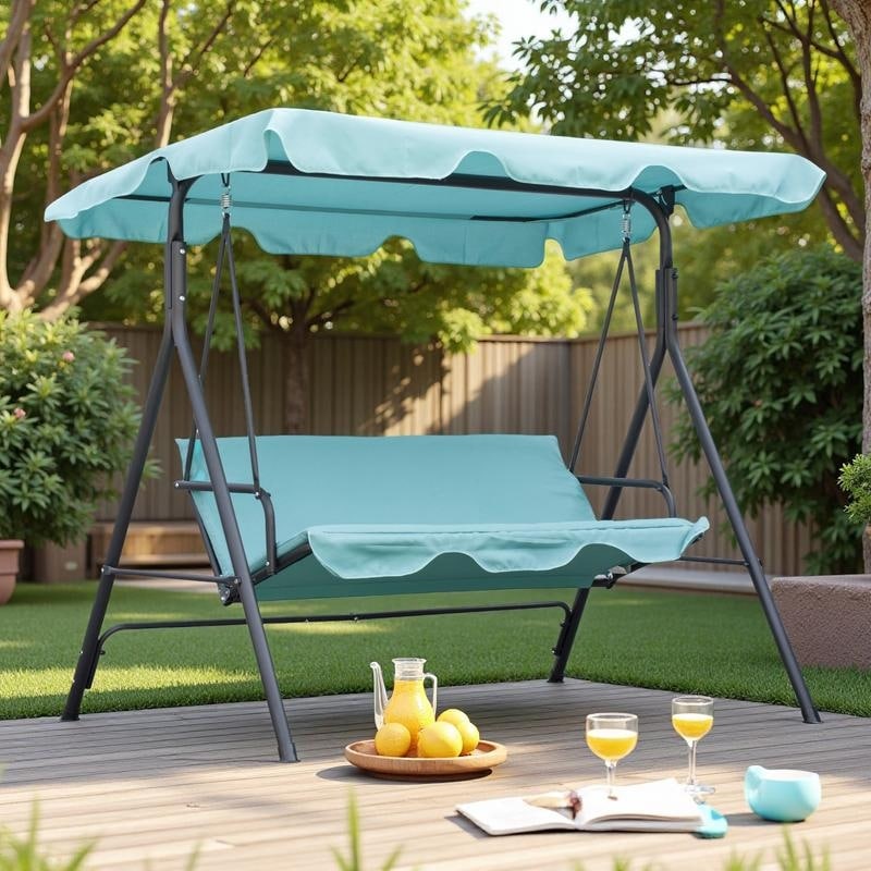 Steel 3-Person Patio Swing with Adjustable Canopy - Outdoor Porch Chair (660lb Capacity)