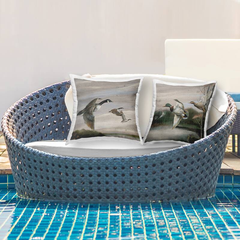 Stupell Geese & Ducks in Nature Printed Outdoor Throw Pillow Design by Ruane Manning (Set of 2)