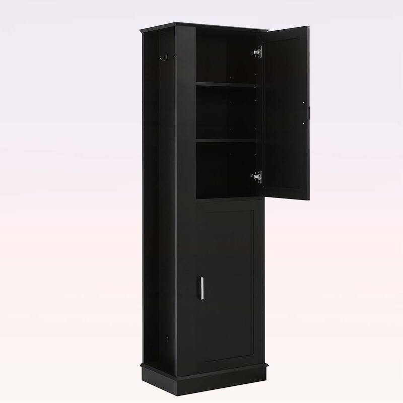 Tall Bathroom Storage Cabinet,Freestanding with Hook and Adjustable Shelf