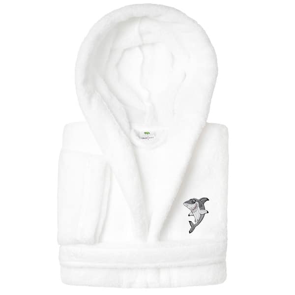 slide 2 of 19, Sweet Kids 100% Polyester SUPER PLUSH Double Brushed Hooded Bathrobe - SHARK White - L
