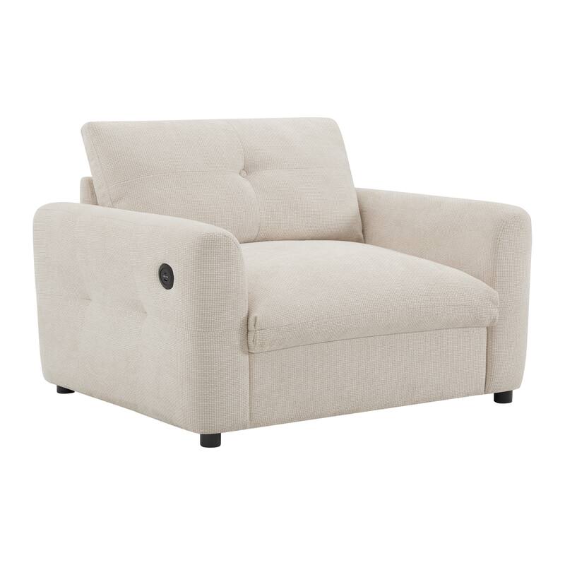 Chenille Single Sofa,Armchair with Wide Seat,Dual-port Charger,Pull-line Tufted Design & High-density Foam
