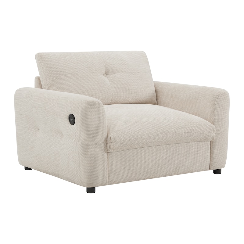 Single Sofa Chair with Dual-Port Charger, Chenille Tufted Upholstered Lounge Chair, Comfy High-Density Foam Armchair