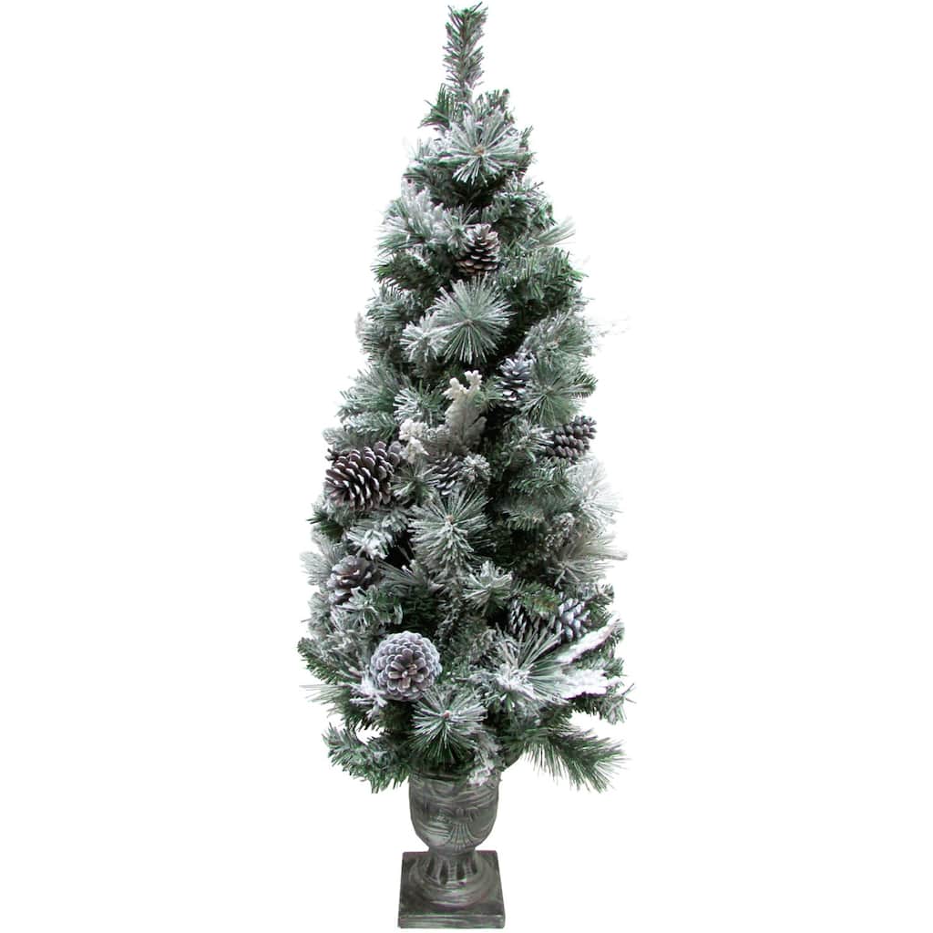Fraser Hill Farm 4-Ft. Christmas Snow Flocked Porch Tree, Pot - 4 Foot