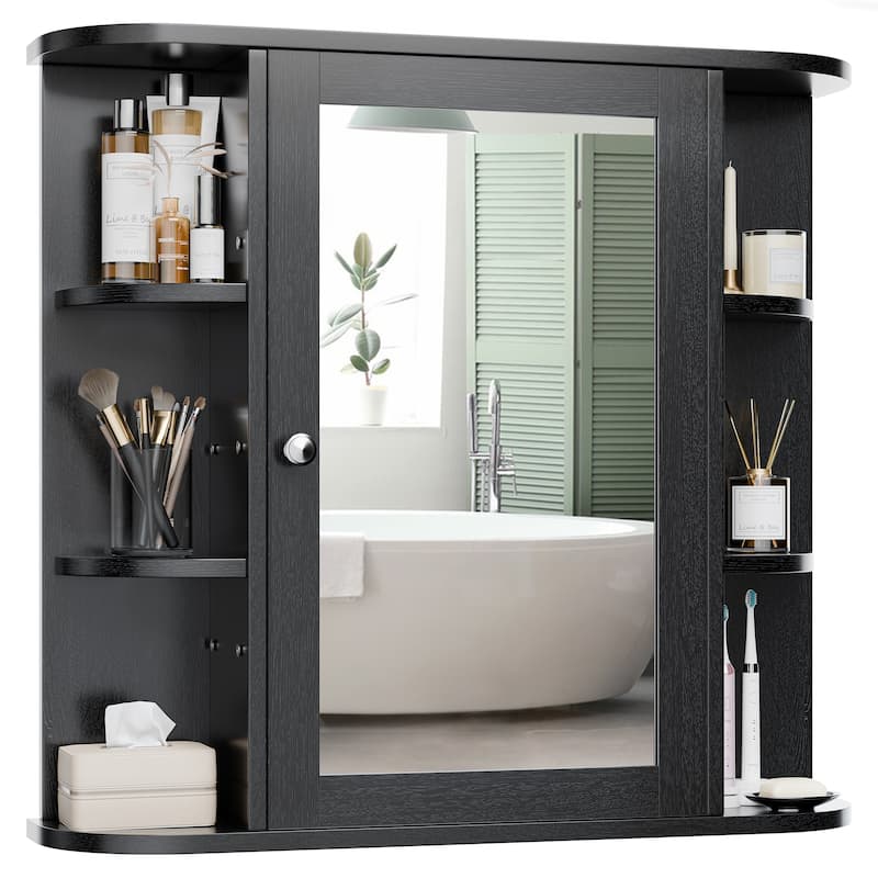Futzca Bathroom Medicine Cabinet with Mirror and 6 Open Shelves