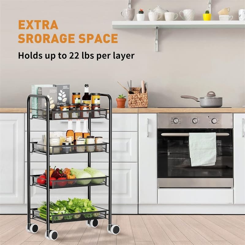 Bar Cart 3 Tiers Removable Storage Tray with Wine Rack - 10.24"D x 17.72"W x 33.46"H