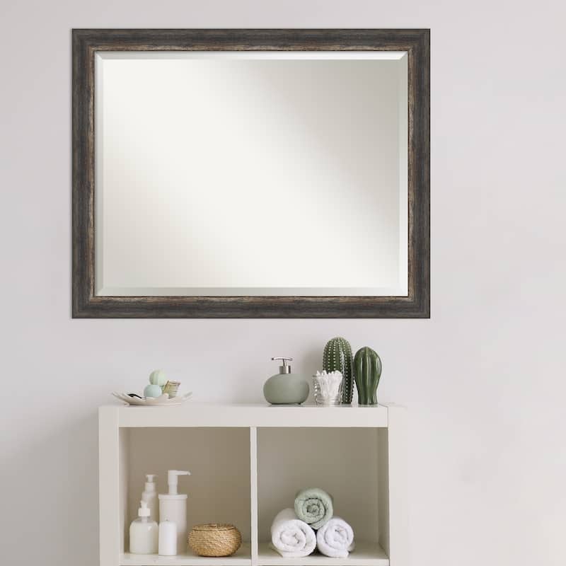 Beveled Bathroom Wall Mirror - Bark Rustic Char Frame