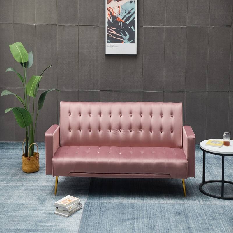 Velvet Sofa Bed, Golden Legs, Easy Assembly for Small Spaces