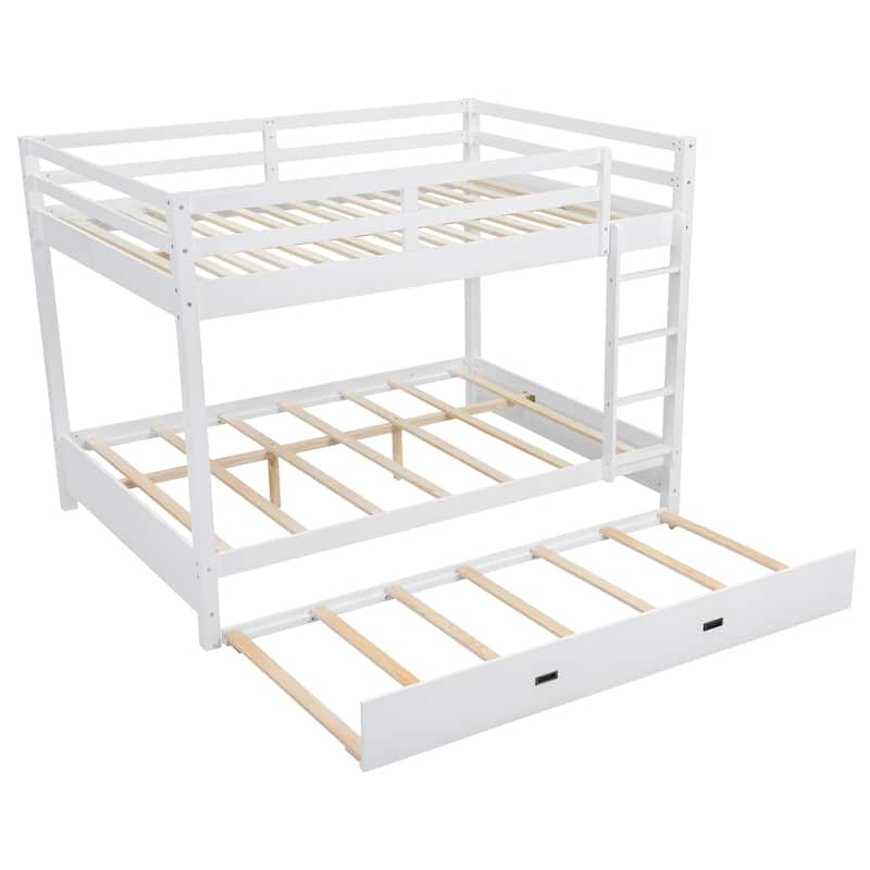 Wood Queen Size Bunk Bed With Ladder,Made Of High-Quality Solid Pine Wood And Mdf With Reliable Construction