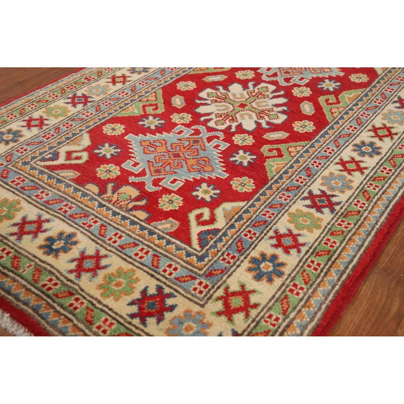 Red Kazak Foyer Rug Traditional Oriental Handmade Wool Carpet - 2'7"x 4'4"