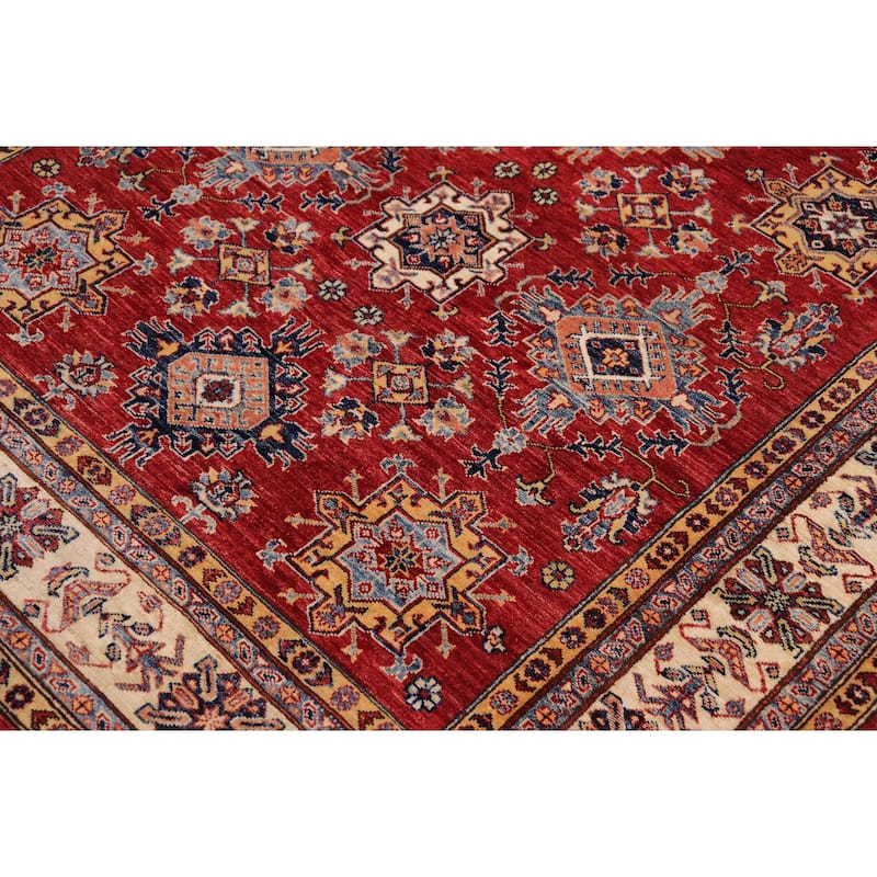 Tribal Super Kazak Finnegan Red/Beige Hand Knotted Wool Rug - 5'7'' x 8'9''