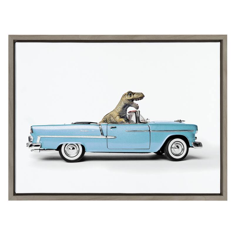 Kate and Laurel Sylvie Dino Driving 1958 Blue Corvette Framed Canvas by Saint and Sailor Studios