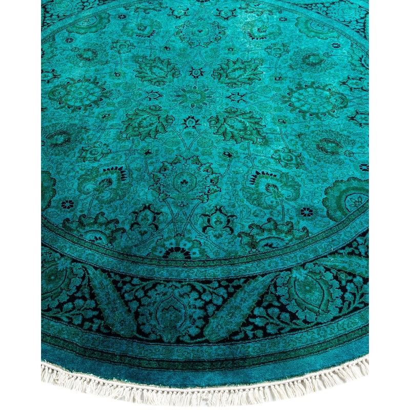 Overton Hand Knotted Wool Vintage Inspired Modern Contemporary Overdyed Blue Round Area Rug - 5' 1" x 5' 1"