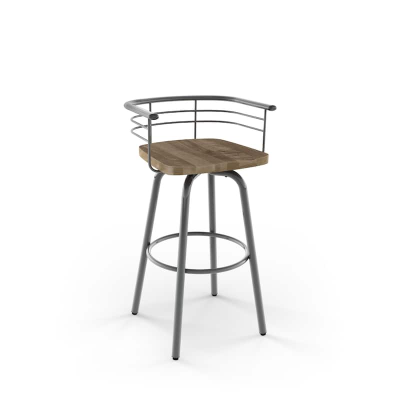Amisco Brisk Swivel Counter Stool with Distressed Wood Seat - Beige Distressed Wood / Glossy Grey Metal