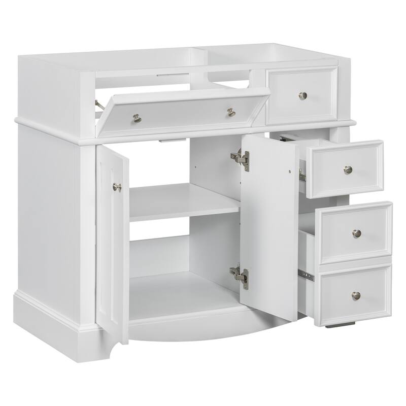 Modern White Bathroom Vanity with 3 Drawers, Soft-Close Hinges, Large Storage, Gold Knobs, and MDF Frame - White