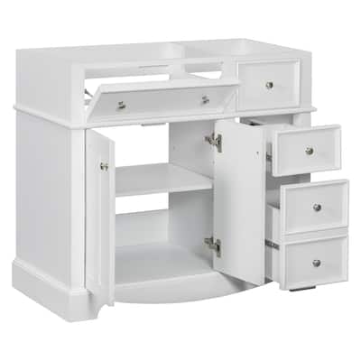 Modern White Bathroom Vanity with 3 Drawers, Soft-Close Hinges, Large Storage, Gold Knobs, and MDF Frame