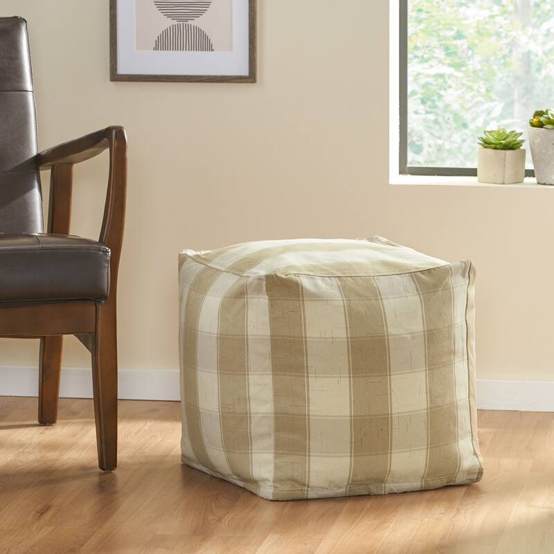 Konnor Modern Fabric Checkered Cube Pouf by Christopher Knight Home