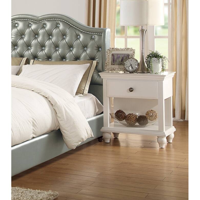 Modern Bedroom Nightstand White Color Wooden 1 Drawers