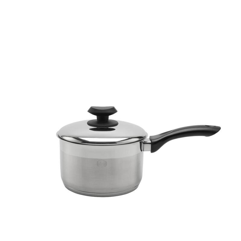 YBM Home Professional Chef’s 18/10 Stainless Steel Sauce Pot Covered Tri-Ply Capsule Base With Handle, Induction Compatible - 1 Quart - Black