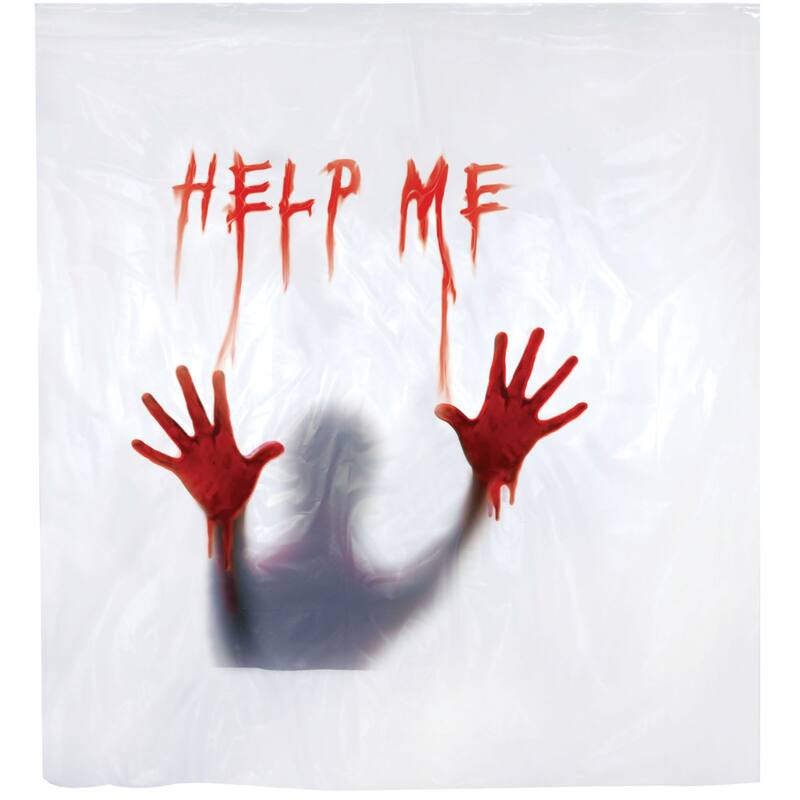 72" Red Real Shower Curtain Help Me Halloween Prop