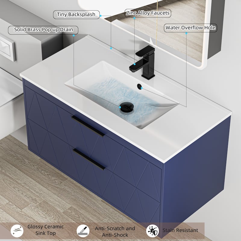 24"/30"/36"/48" Ceramic Vessel Sink Wall Mounted Bathroom Vanity Set