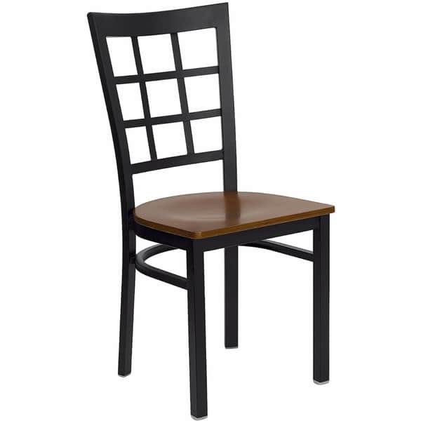slide 1 of 1, Offex HERCULES Series Black Window Back Metal Restaurant Chair - Cherry Wood Seat [OF-XU-DG6Q3BWIN-CHYW-GG]
