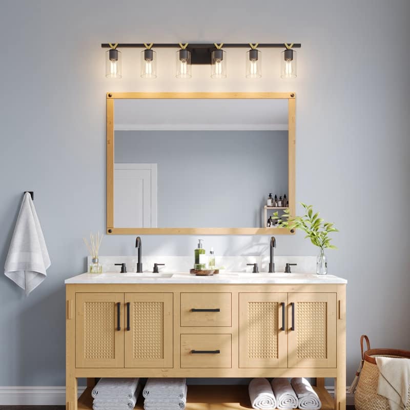 Roundhil 6-lights Farmhouse Faux Wood Grain Bathroom Vanity Light with UL Certified - 49'' W x 8'' H x 5'' D