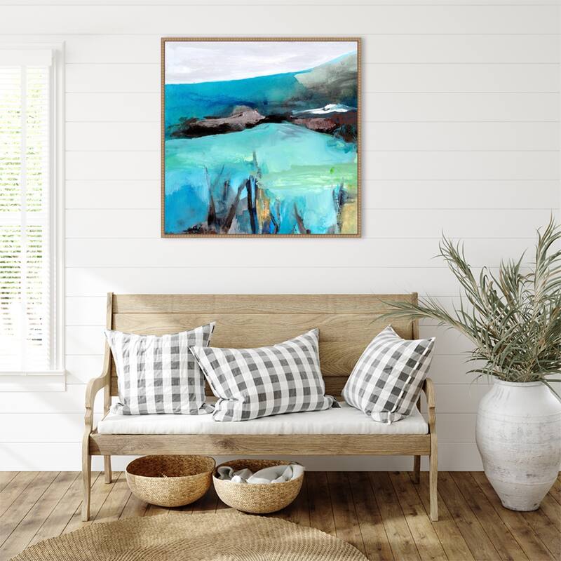 Mountain Lake 1 by Elan Studios Framed Canvas Wall Art Print - Sylvie Beaded Natural