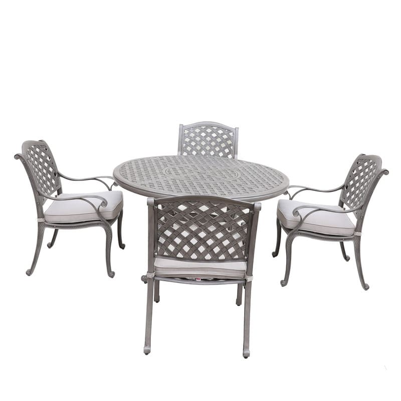 Ventura Cast Aluminum 5 Piece Round Dining Set with 4 Arm Chairs
