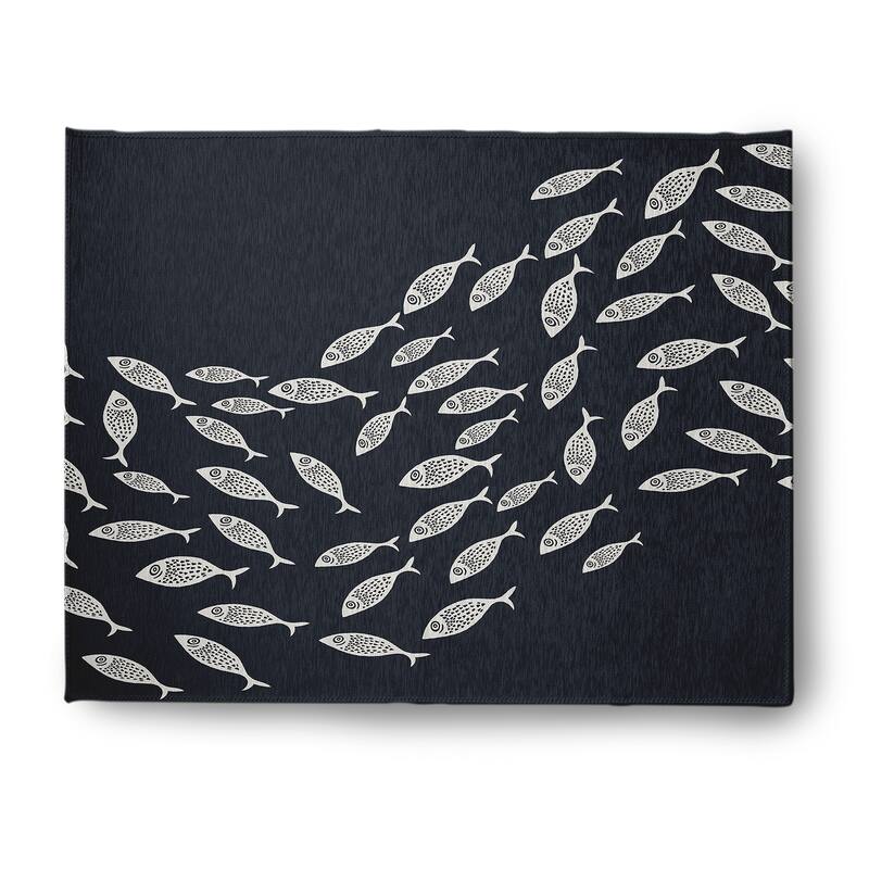 Escuela Nautical Chenille Rug - Shark Blue and White - 8' x 10'