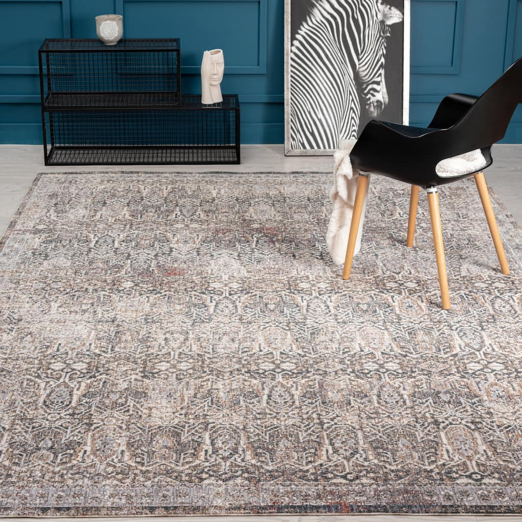 Graphite/Earth Transitional Abstract Area Rug