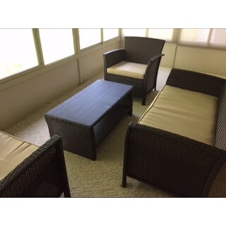 Santa Lucia Outdoor 4-piece Brown Wicker Conversation Set with Cushions by Christopher Knight Home