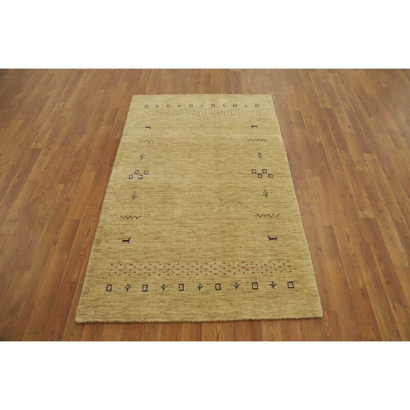 Hand Knotted Oriental 100% Wool Carpet Tribal Animal Pictorial Yellow & Gold Gabbeh Area Rug - 5' 6'' X 3' 6''
