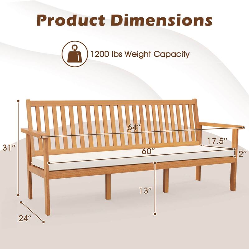 64'' Outdoor Bench Acacia Wood Patio Bench w/Slatted Backrest