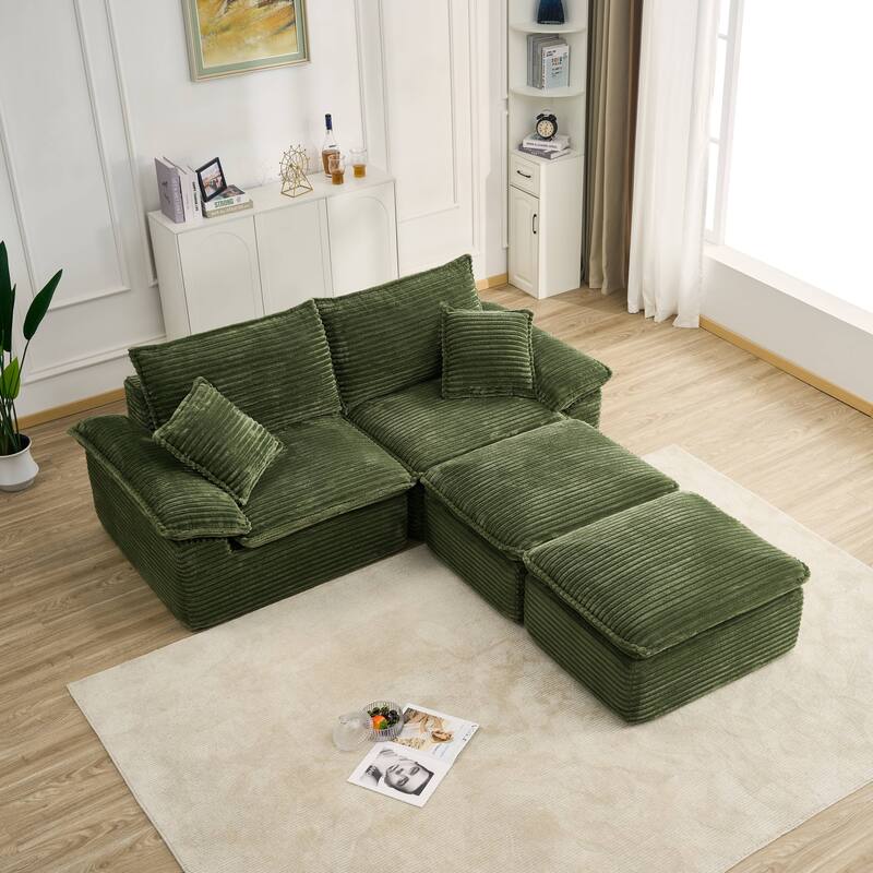 Rossetta 2-Seat Oversized Personalized Corduroy Soft Modular No Assembly Sofa with 2 Movable Ottoman