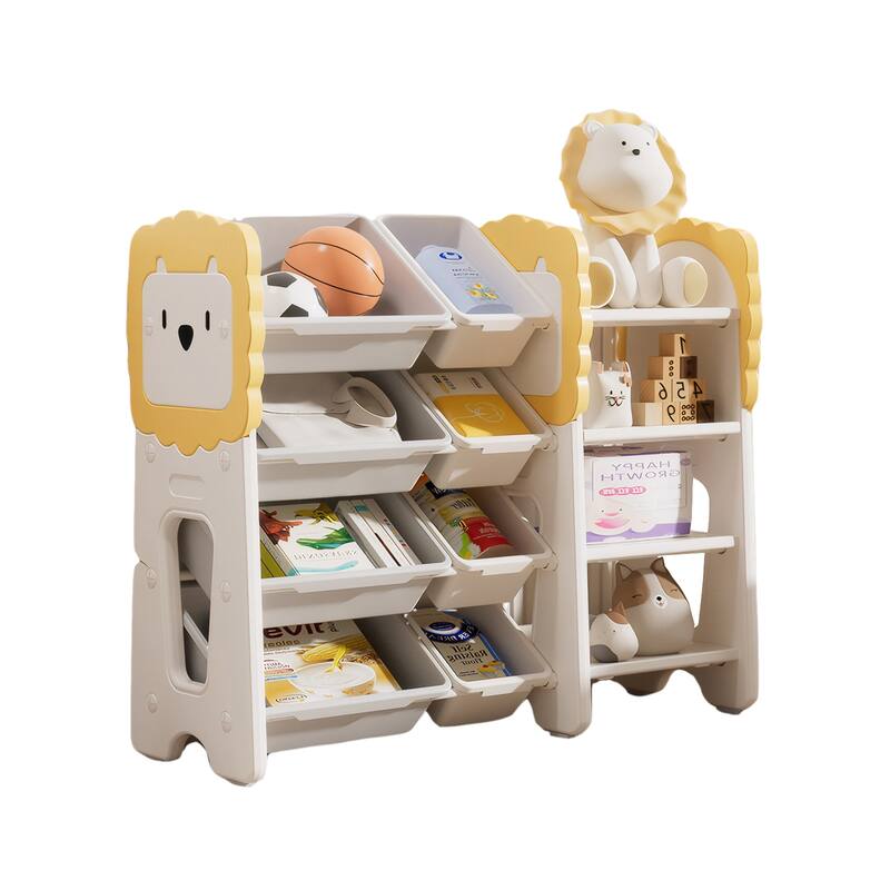 Kids Bookshelf and Toy Storage, 4-Tier Toy Organizers W/8 Removable Storage Bins, Kids Toy Storage Organizer