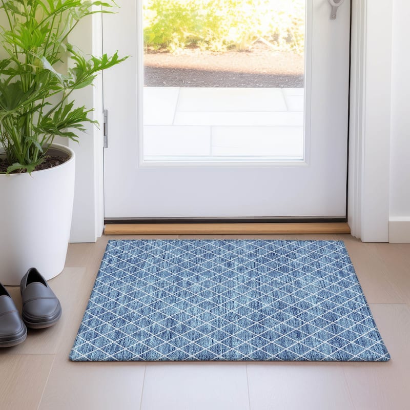 Premium Washable Super Soft Diamond Trellis Mayfield Rug - Denim - 1'8" x 2'6"
