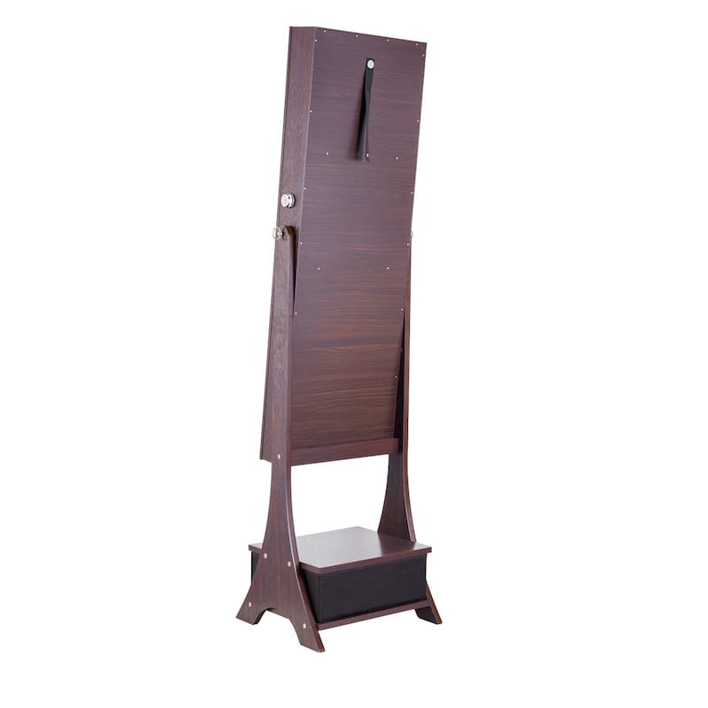 Full-Length Standing Mirror with Lockable Jewelry Cabinet Velvet Lining and Rotating Earring Holder