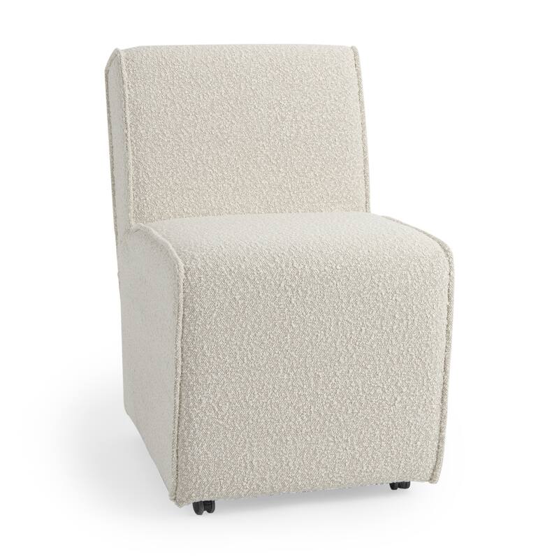HomeRoots Cream Fully Upholstered Boucle Dining Side Chair With Wheels - 27.17 in. x 31.3 in. x 20.47 in.