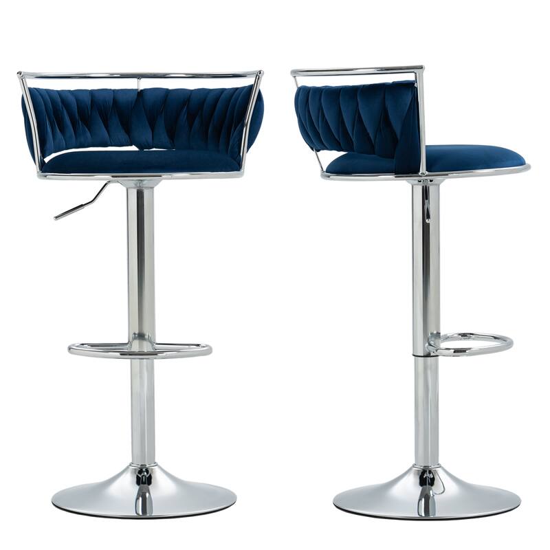 4 Set Velvet Adjustable Swivel Bar Stools With Backs