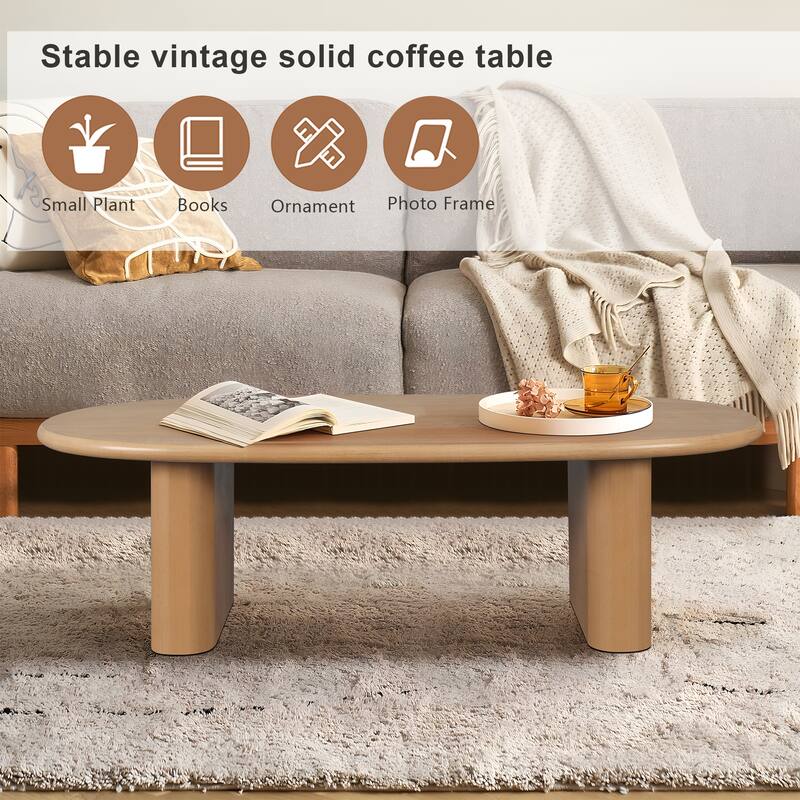 Modern Coffee Table Oval Coffee Table with 2 Vertical Thick Feet Rounded Edges, for Living Rooms Antique Black