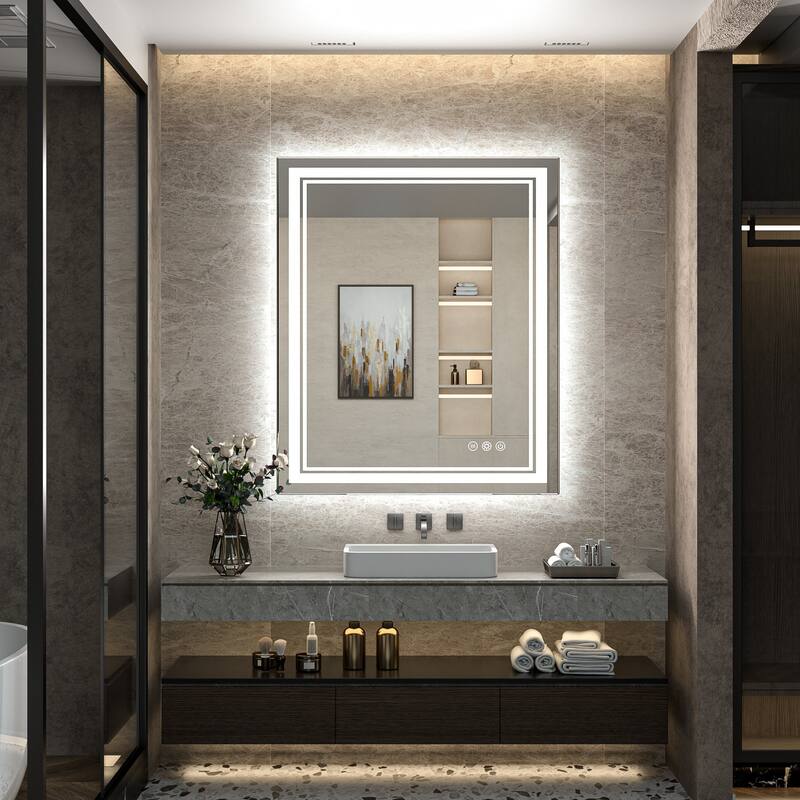 Keonjinn Rectangular Front Light & Backlit,LED Bathroom Vanity Mirror, 3 Color Temperatures, Anti Fog