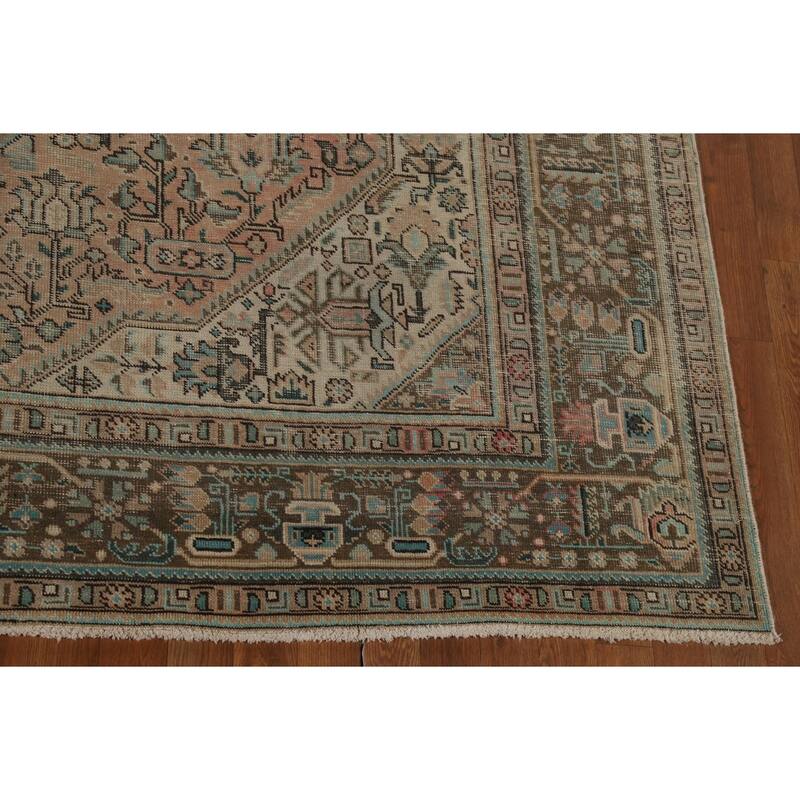 Geometric Pink Tabriz Persian Vintage Area Rug Handmade Wool Carpet - 7'11"x 11'2"