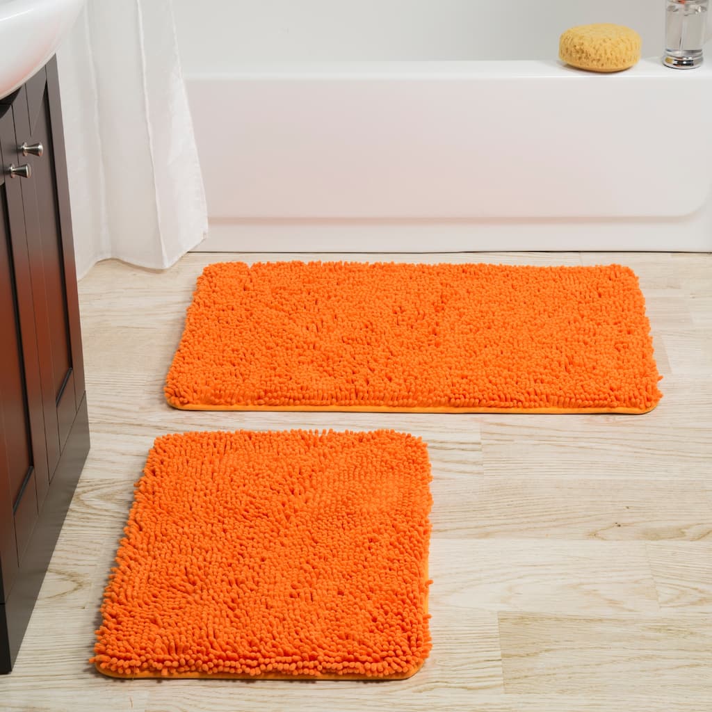 Bathroom Rugs - 2-Piece Memory Foam Bathroom Set with Chenille Shag Top and Non-Slip Base by Windsor Home